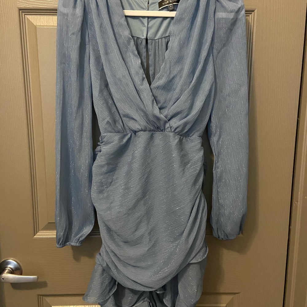 Blue Ruffle Mini Dress - Picture 3 of 3